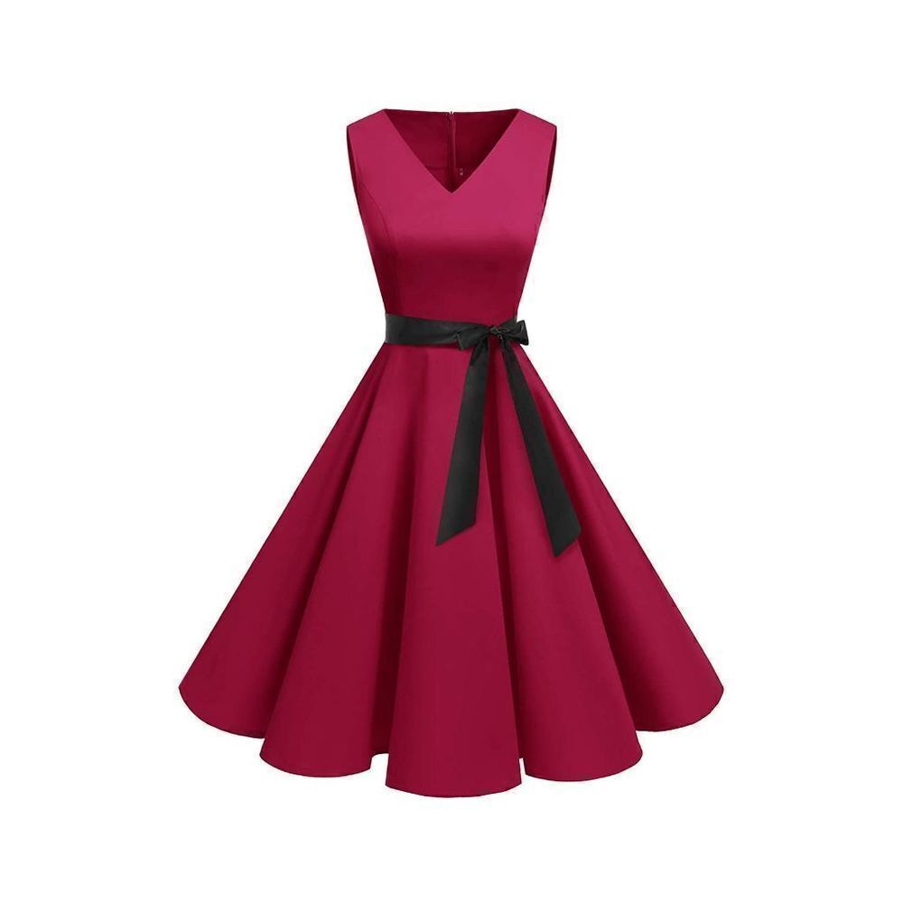 ❤️ Pinup Retro Vintage 1950s 60s Swing Dark Red Rockabilly Dress SIZE M NEW